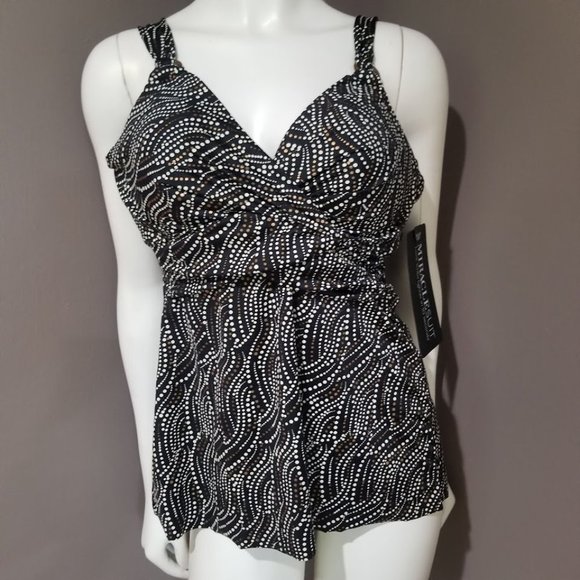Miraclesuit Black Bronze Age Plunge Underwired Tankini Top 36D - Picture 2 of 8